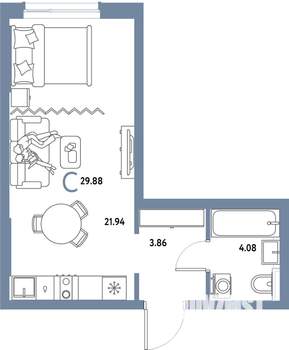 Студия квартира, строящийся дом, 30м2, 3/25 этаж
