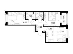 3-к квартира, строящийся дом, 63м2, 12/17 этаж