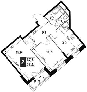 2-к квартира, вторичка, 54м2, 9/23 этаж