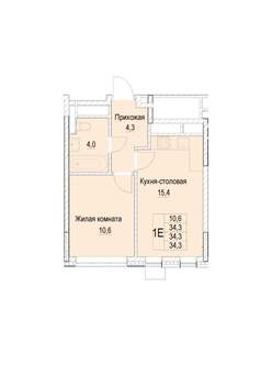 1-к квартира, строящийся дом, 34м2, 17/23 этаж