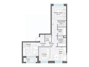 2-к квартира, строящийся дом, 70м2, 15/20 этаж