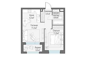 1-к квартира, строящийся дом, 41м2, 13/23 этаж