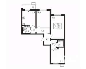 3-к квартира, вторичка, 79м2, 9/9 этаж