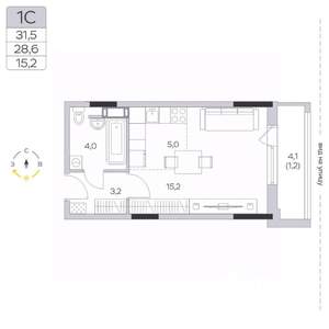 Студия квартира, строящийся дом, 29м2, 6/9 этаж