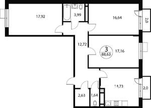 3-к квартира, вторичка, 89м2, 1/4 этаж