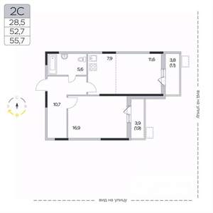 2-к квартира, вторичка, 56м2, 4/9 этаж