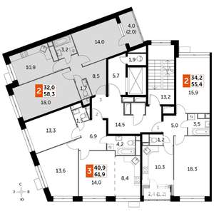 2-к квартира, строящийся дом, 58м2, 8/22 этаж
