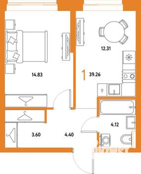 1-к квартира, вторичка, 39м2, 16/25 этаж