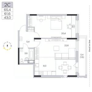 2-к квартира, строящийся дом, 62м2, 2/9 этаж