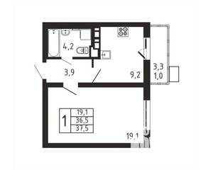 1-к квартира, вторичка, 38м2, 3/9 этаж