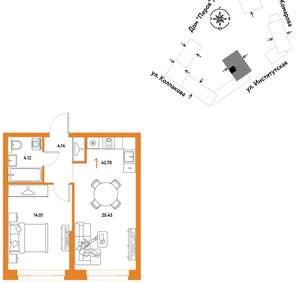 1-к квартира, вторичка, 43м2, 9/6 этаж