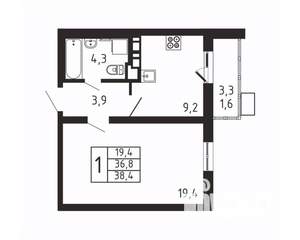 1-к квартира, вторичка, 38м2, 4/9 этаж