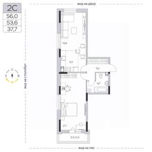 1-к квартира, вторичка, 54м2, 4/9 этаж