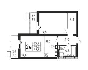 2-к квартира, строящийся дом, 49м2, 2/9 этаж