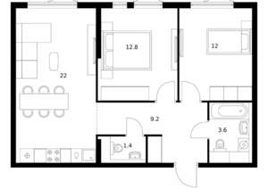 2-к квартира, вторичка, 61м2, 14/24 этаж