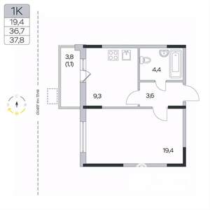 1-к квартира, вторичка, 38м2, 3/9 этаж