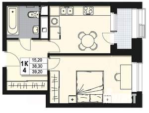 1-к квартира, строящийся дом, 38м2, 15/17 этаж