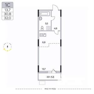 Студия квартира, вторичка, 32м2, 4/9 этаж