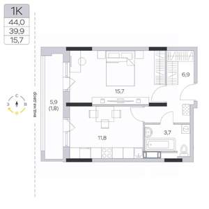1-к квартира, строящийся дом, 40м2, 9/9 этаж