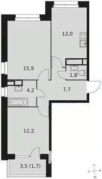 2-к квартира, вторичка, 56м2, 10/21 этаж