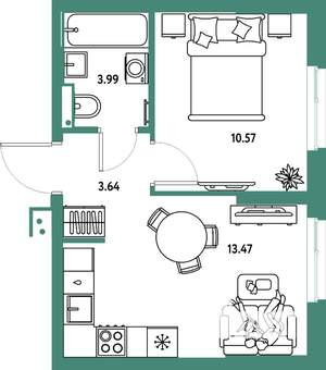 2-к квартира, строящийся дом, 32м2, 5/25 этаж