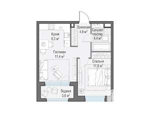 1-к квартира, строящийся дом, 41м2, 10/23 этаж