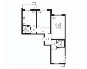 3-к квартира, вторичка, 79м2, 2/9 этаж