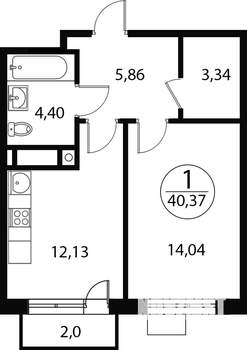 1-к квартира, вторичка, 40м2, 3/4 этаж