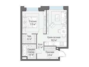 2-к квартира, вторичка, 42м2, 12/12 этаж