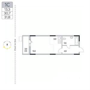 Студия квартира, вторичка, 32м2, 2/9 этаж
