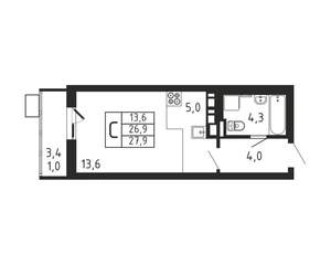 Студия квартира, строящийся дом, 28м2, 6/9 этаж