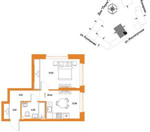 1-к квартира, вторичка, 40м2, 2/6 этаж