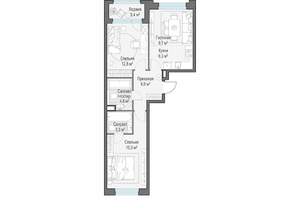 2-к квартира, строящийся дом, 59м2, 14/23 этаж