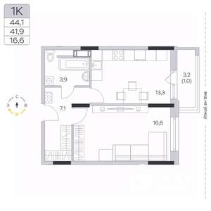 1-к квартира, вторичка, 42м2, 8/9 этаж