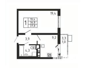 1-к квартира, вторичка, 38м2, 3/9 этаж