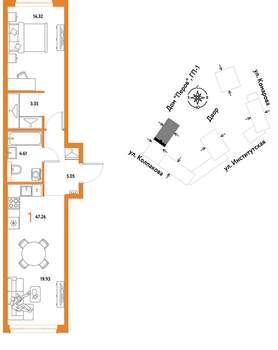 1-к квартира, вторичка, 47м2, 16/6 этаж