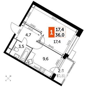 1-к квартира, строящийся дом, 36м2, 11/22 этаж