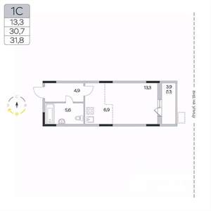 Студия квартира, вторичка, 32м2, 3/9 этаж