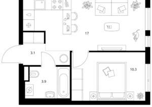 1-к квартира, вторичка, 34м2, 22/25 этаж