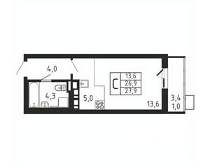 Студия квартира, вторичка, 28м2, 4/9 этаж