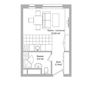 Студия квартира, вторичка, 24м2, 16/16 этаж
