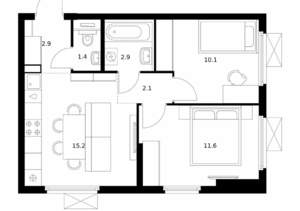 2-к квартира, вторичка, 46м2, 22/25 этаж