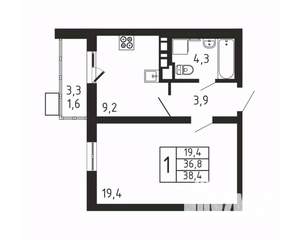 1-к квартира, вторичка, 38м2, 4/9 этаж