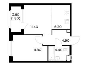 2-к квартира, строящийся дом, 41м2, 6/23 этаж
