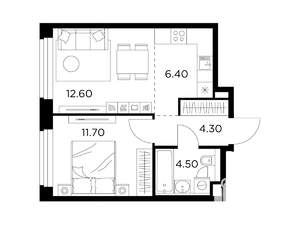 2-к квартира, строящийся дом, 40м2, 20/23 этаж