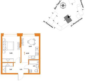 1-к квартира, вторичка, 41м2, 18/6 этаж