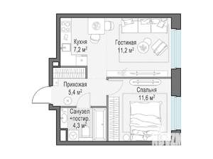 1-к квартира, строящийся дом, 40м2, 11/23 этаж