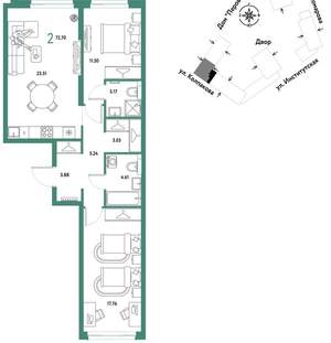 2-к квартира, вторичка, 73м2, 11/6 этаж