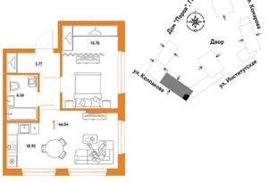 1-к квартира, вторичка, 44м2, 11/6 этаж