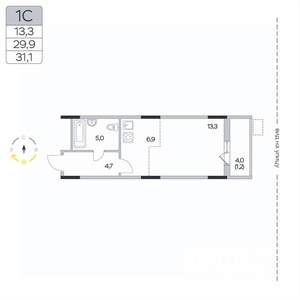 Студия квартира, вторичка, 31м2, 6/9 этаж